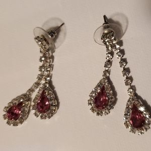 Earning  stud back pink snd white rhinestone